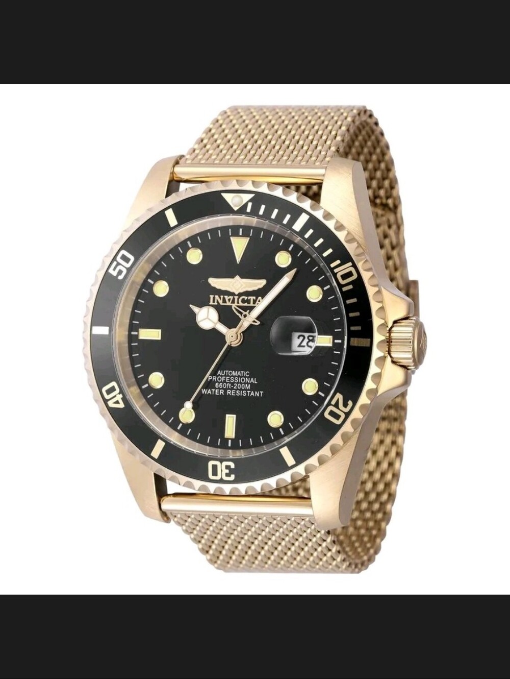 Invicta Grand Diver Gold Tone Mesh Bracelet Watch with Black Dial 47mm